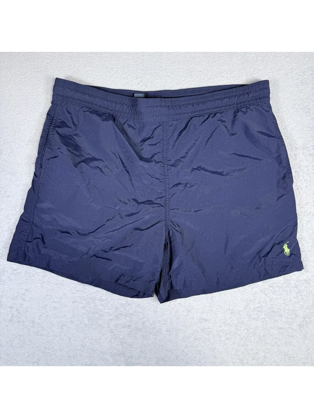 Polo Ralph Lauren Swim Trunks Mens Medium Navy Blue Yellow Pony Mesh Lined